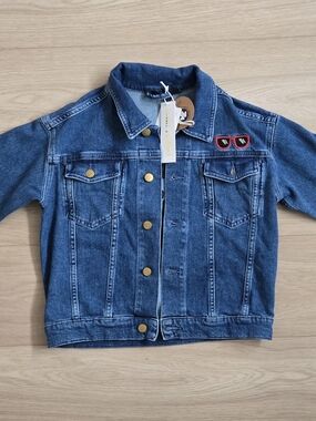 Mini Rodini Dark Blue Denim Jacket with Red Sunglasses Patch